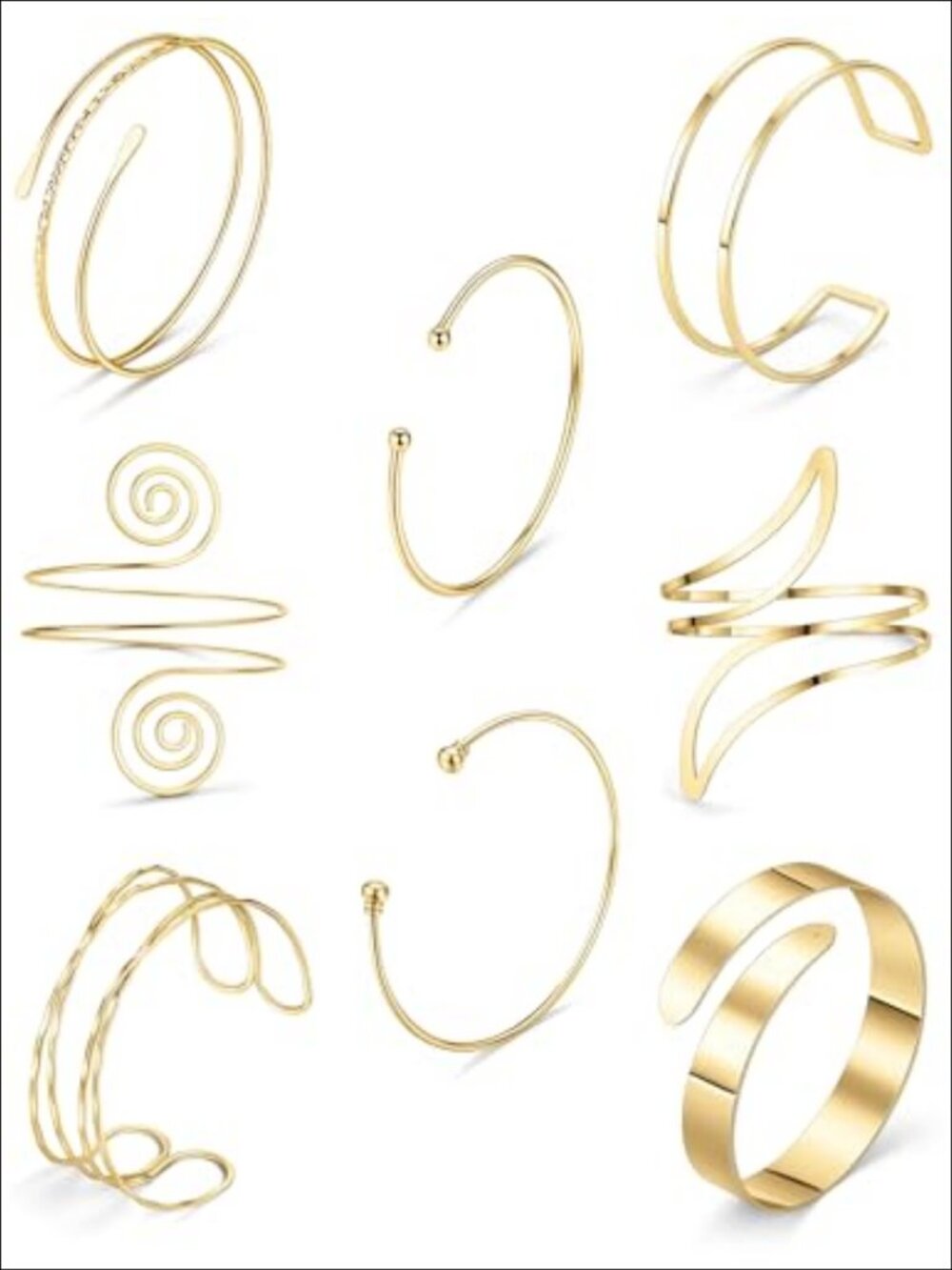 8Pc Adjustable Arm Cuff Bracelet Set Iron Coil Swirl Layered Armband Stackable